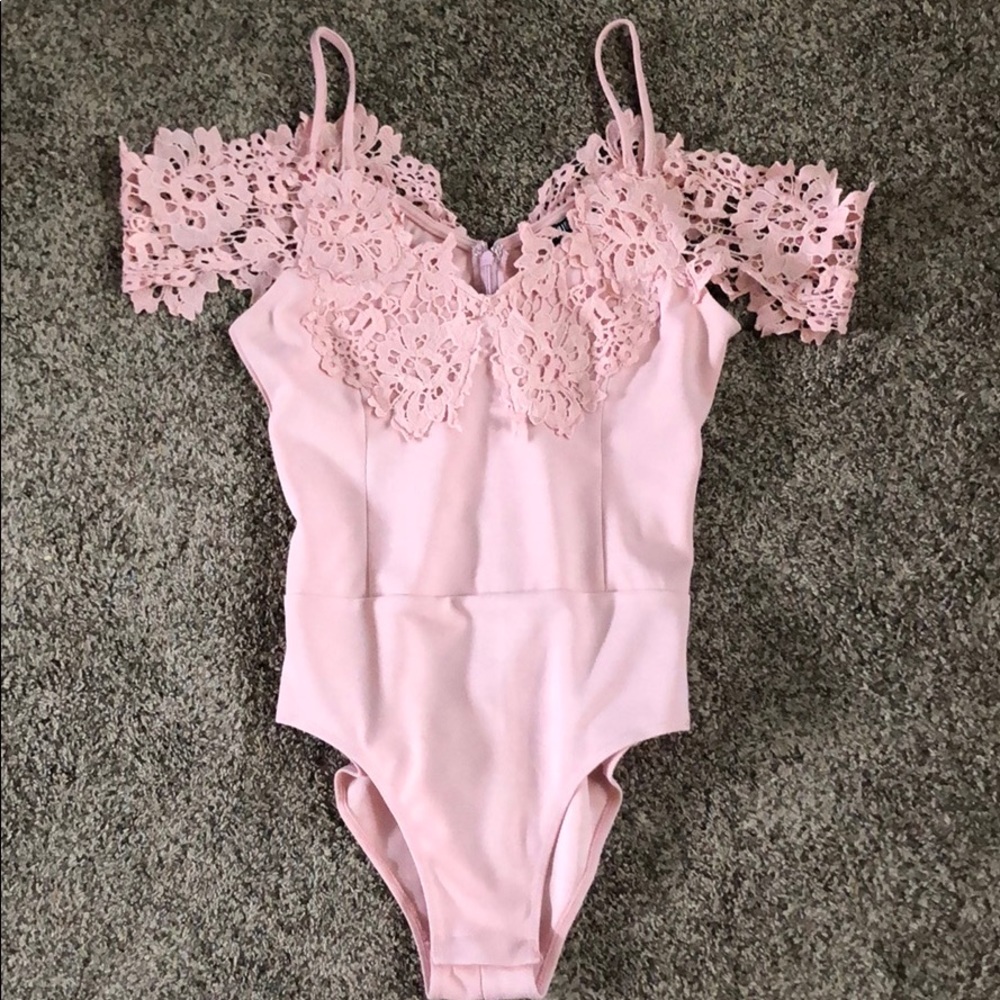 Fashion Nova Blush Lace Bodysuit